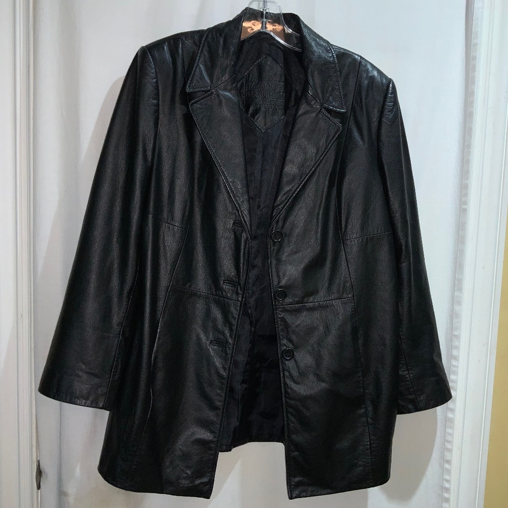 Preston & York leather jacket Sz M petite 3 button front lapels pockets